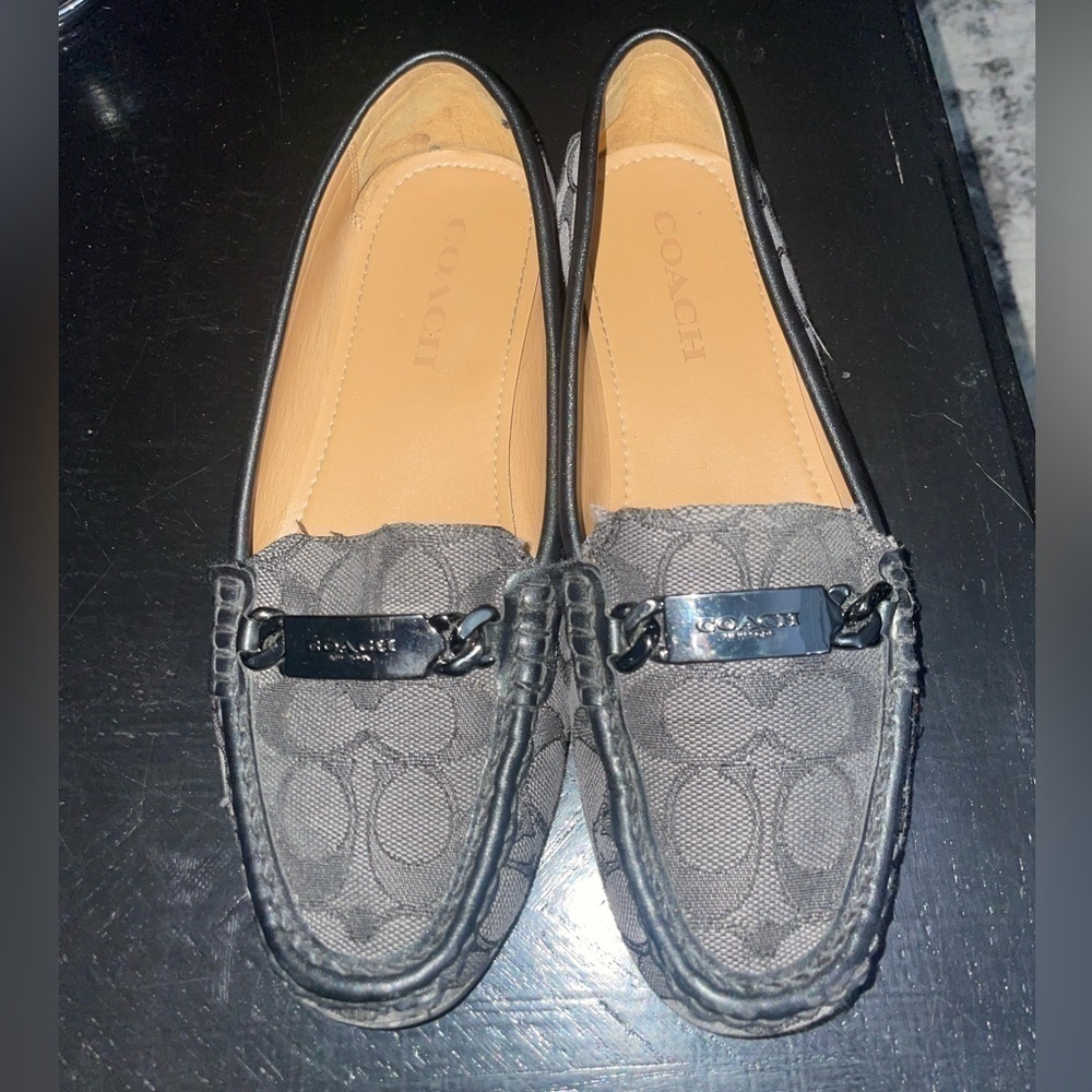 Coach Brown Leather Logo Slip-On Flat Loafer Shoes Womens US 7 1/2